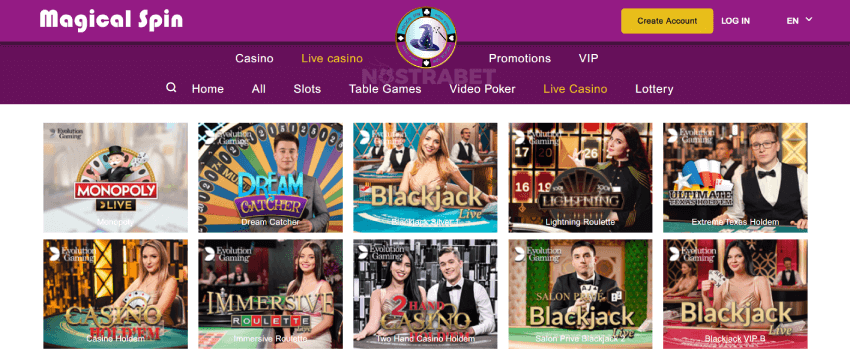 Magical Spin Casino Live Games