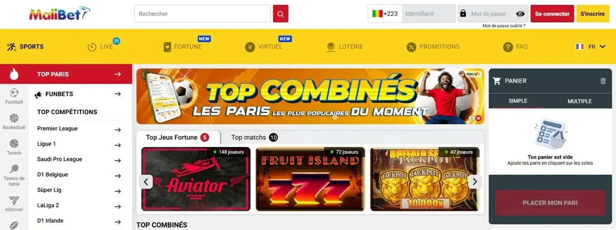 page d'accueil de malibet