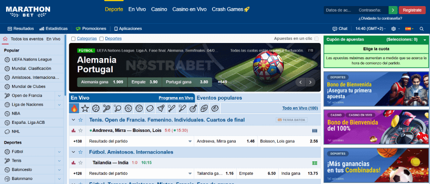Marathonbet página de inicio