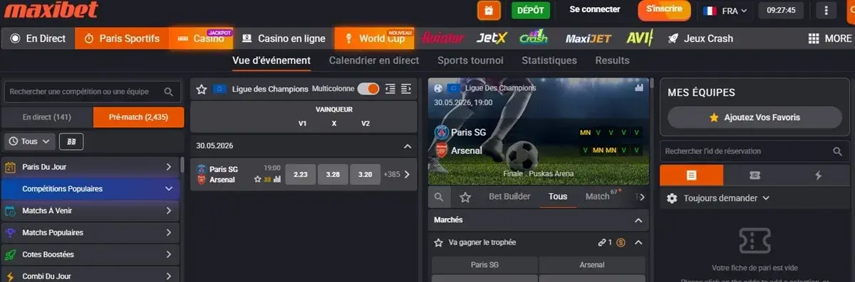 page d'accueil du sport maxibet