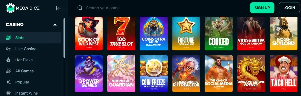 Megadice casino games