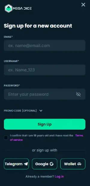 Megadice casino registration form