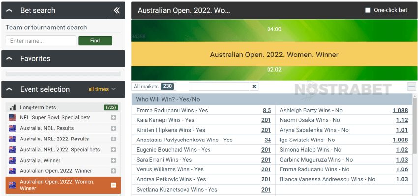 melbet australian open betting