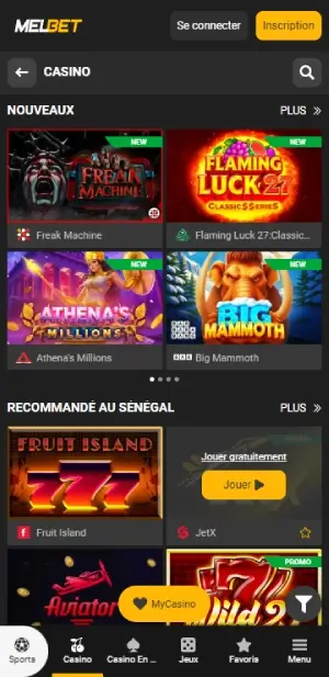 Jeux de casino de Melbet