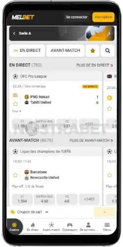 Version mobile de Melbet
