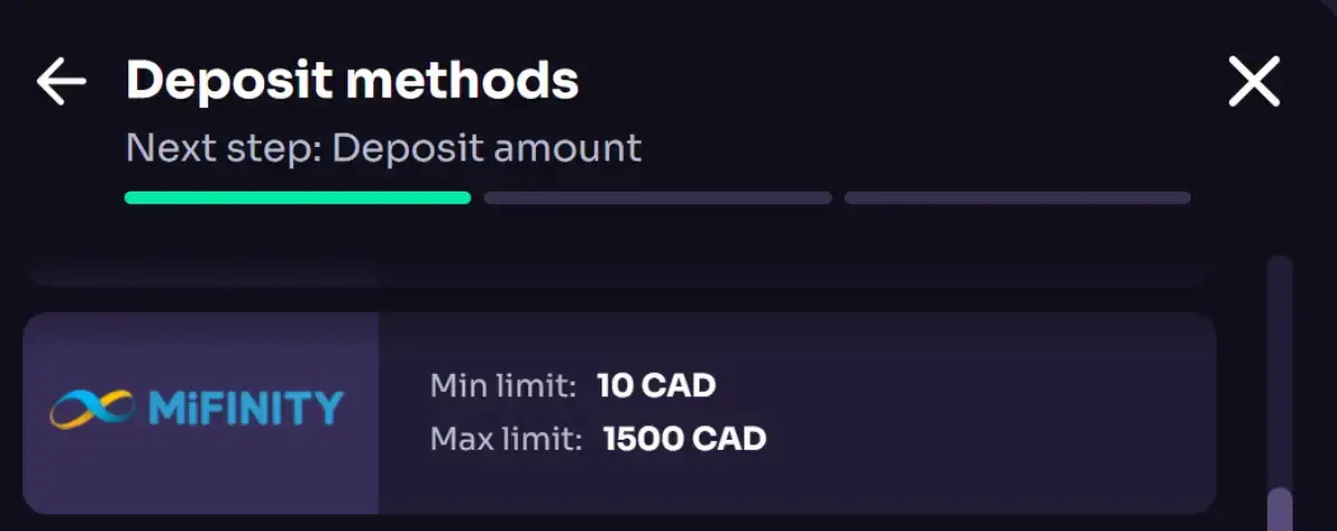 MiFinity deposits