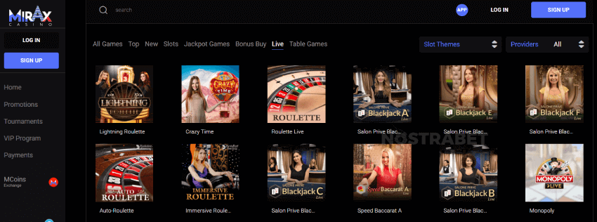 mirax casino live games