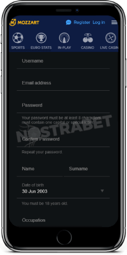 Mozzart Registration on iOS