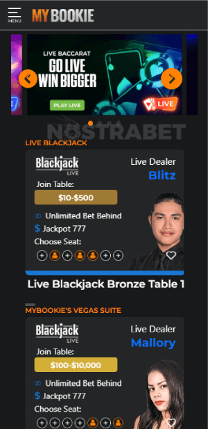 MyBookie live casino games