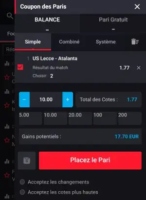 MyStake coupon de pari mobile
