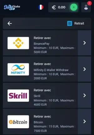 MyStake retrait via mobile