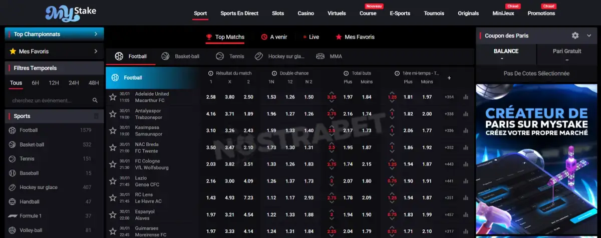 Mystake page d'accueil sports