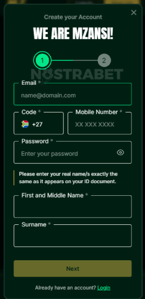 Mzansibet registration