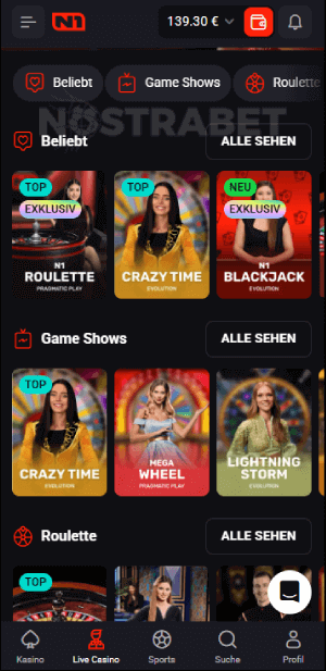N1bet Live Casino Spiele