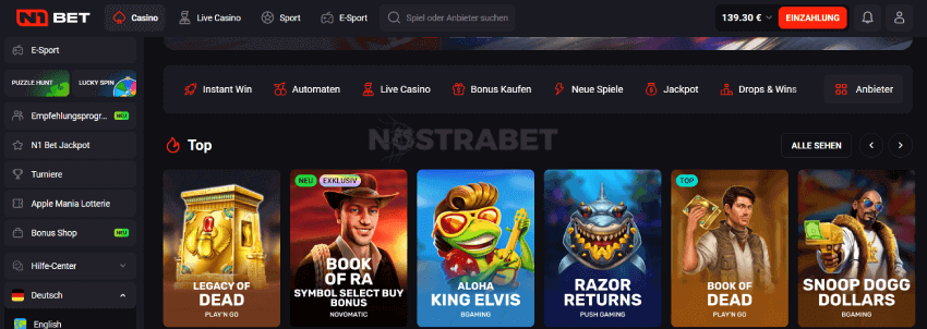 N1 Bet Casino Spielangebot