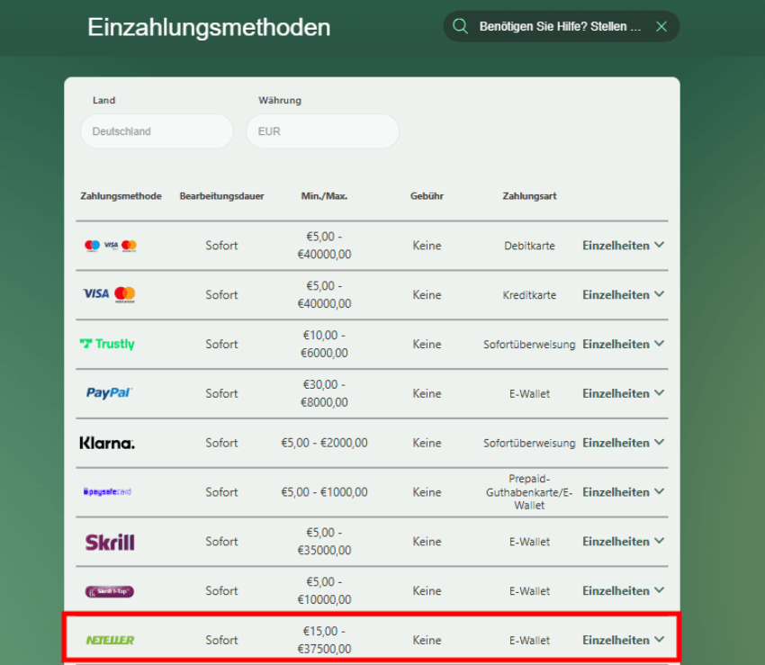 Neteller Einzahlung