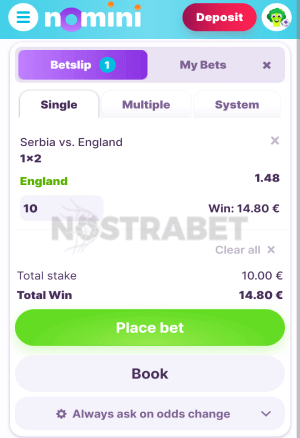 Nomini betslip mobile