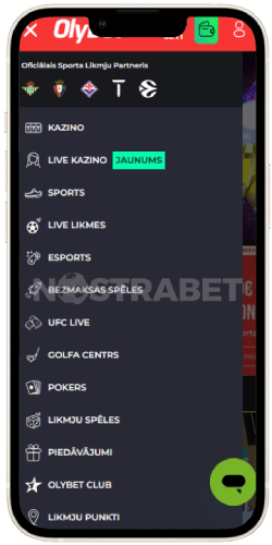 olybet izvēlne operētājsistēmai ios