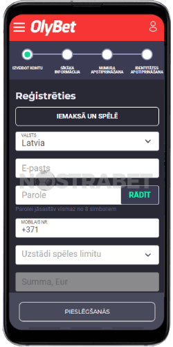 olybet reģistrācija Android ierīcē