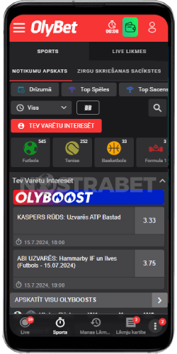 OlyBet sports Android ierīcēs