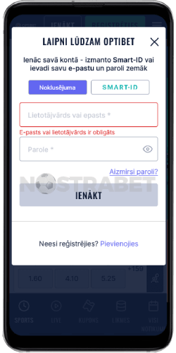 Optibet pieteikšanās operētājsistēmā Android