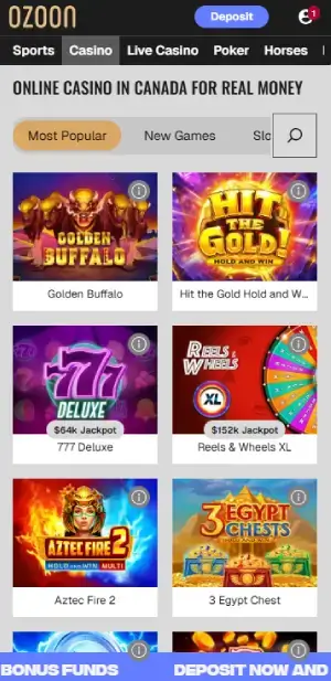 ozoon casino games