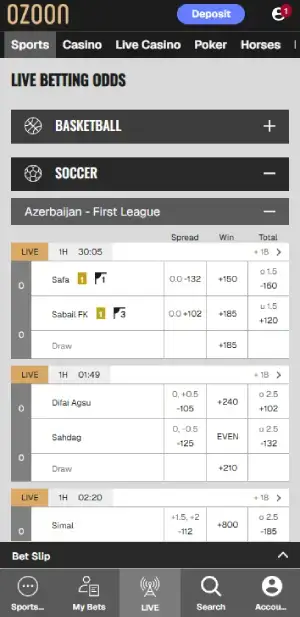 Ozoon live betting