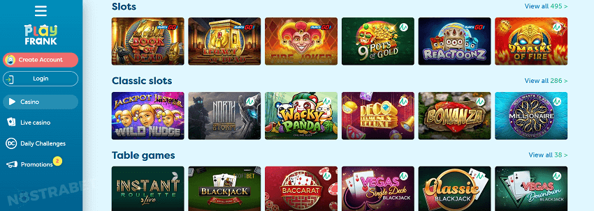 PlayFrank casino games