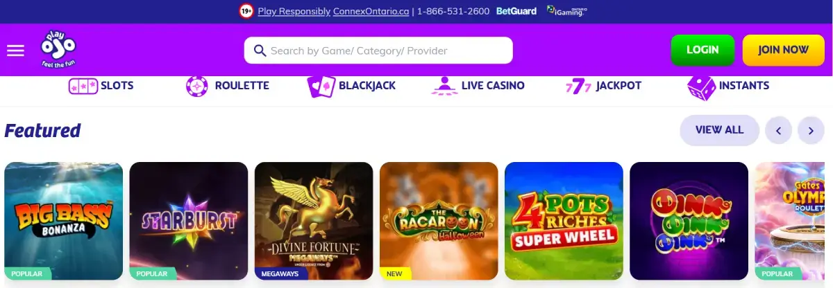 playojo casino games Ontario