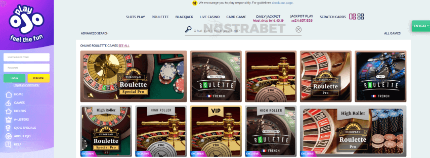 playojo casino roulette games