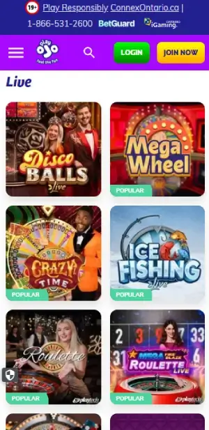 playojo live games Ontario