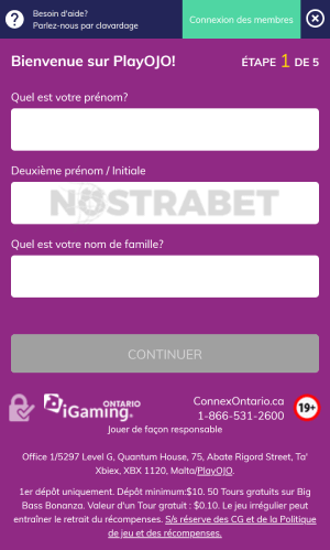 PlayOJO enregistrement mobile