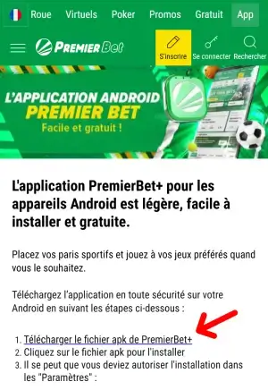 Premier bet Android app télécharger