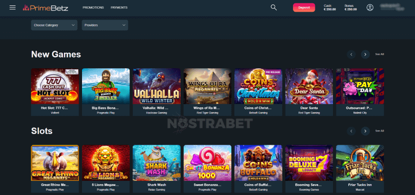 PrimeBetz casino games