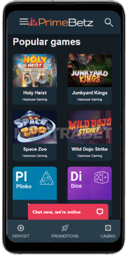 PrimeBetz casino mobile version