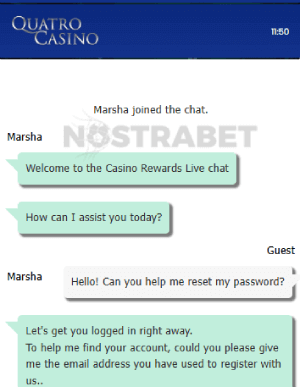 quatro casino password recovery