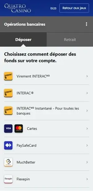 modes de paiement quatro casino