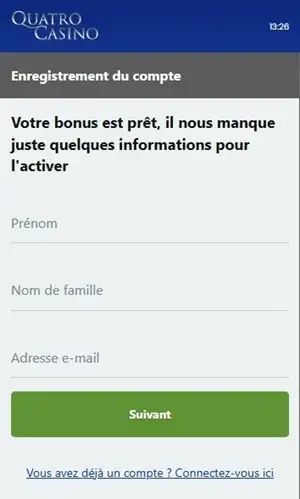étapes d'enregistrement quatro casino