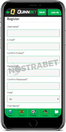 Registration in QuinnBet iOS app