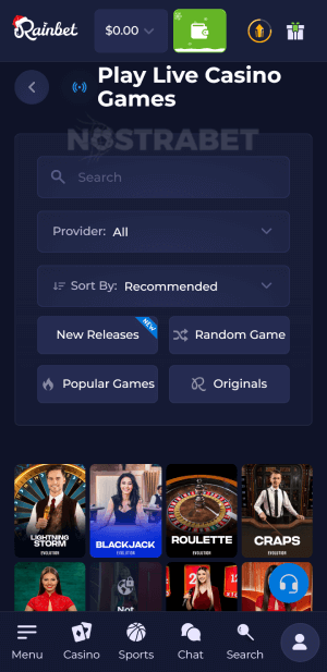 Rainbet mobile live casino