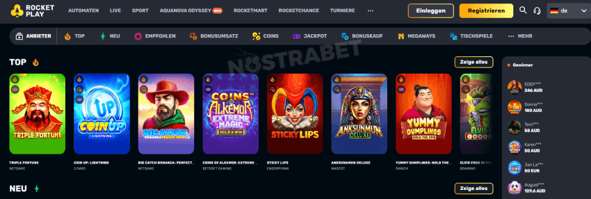 Rocketplay Casino Homepage