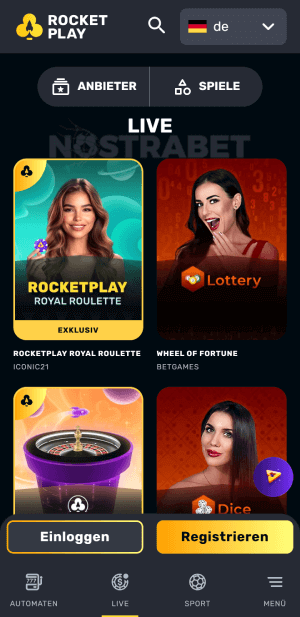 Rocketplay mobiles Live-Casino