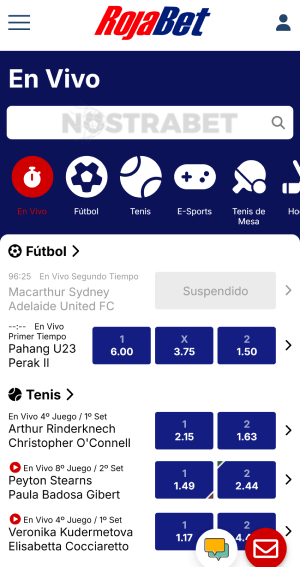 Rojabet apuestas móviles en vivo