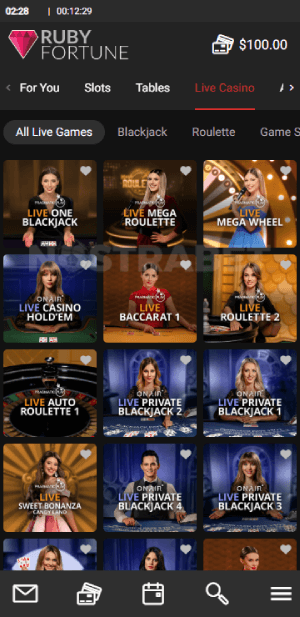 Ruby Fortune casino live games