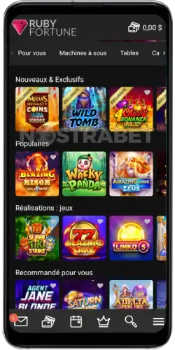 Ruby Fortune version mobile