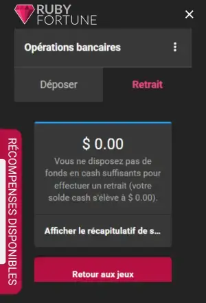 Ruby Fortune retrait mobile