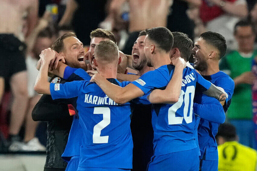 Slovenia players celebrate