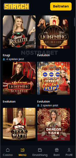 Snatch casino Live Casino Spiele