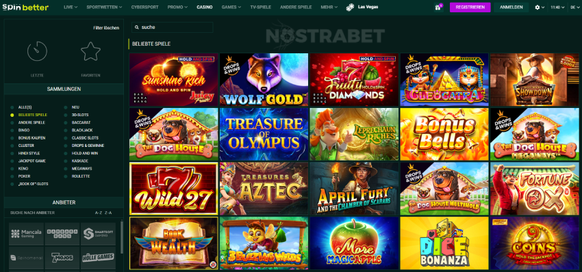 spinbetter casino website design