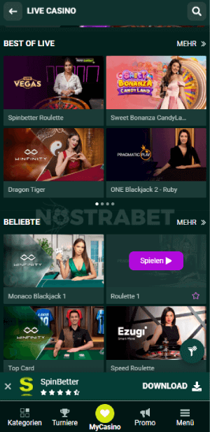 Spinbetter Live Casino Spiele